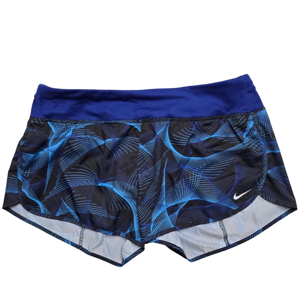 Nike Dri-FIT Modern Tempo Running Shorts Blue Black Abstract Print Womens Large